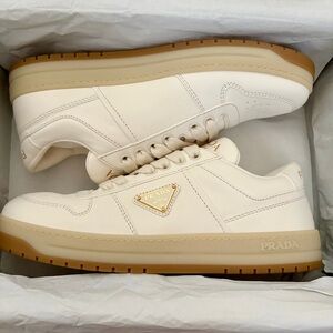 Prada Avorio Nappa Leather Sneakers - Size 37